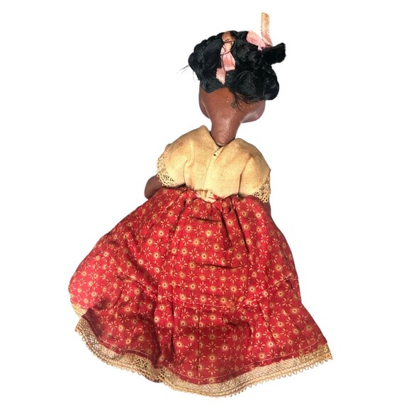 VINTAGE Handmade Mexican Folk Art Paper Mache Fabric Leather Collector Doll 10" - Picture 4 of 6